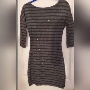 Express Sequined Gray Striped Dress